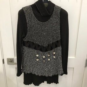 Brown Matching Turtleneck Wool Sweater and Vest